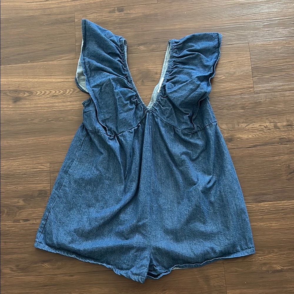 Blue Denim Ruffle Romper